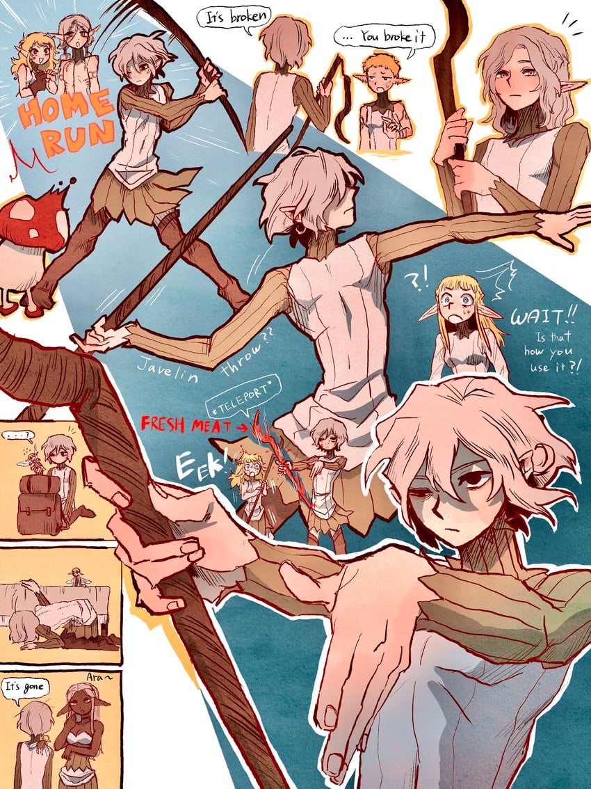 mithrun, fleki, walking mushroom, lycion, pattadol, and 2 more (dungeon meshi) drawn by pachix2_corgi