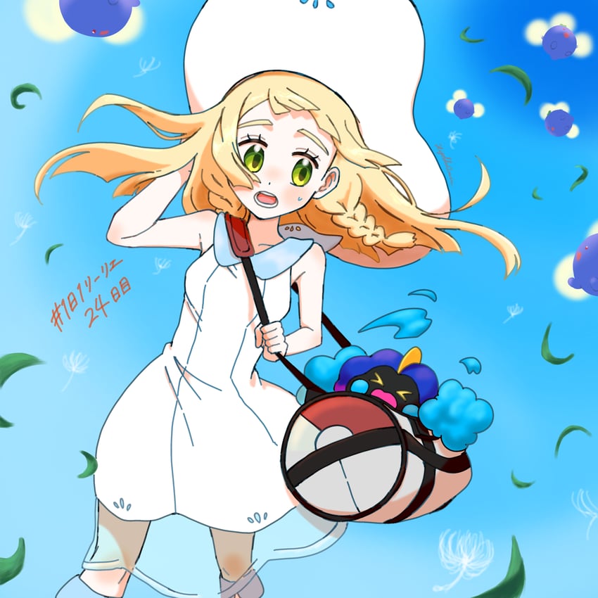 lillie, cosmog, and jumpluff (pokemon and 1 more) drawn by hiyokko2min
