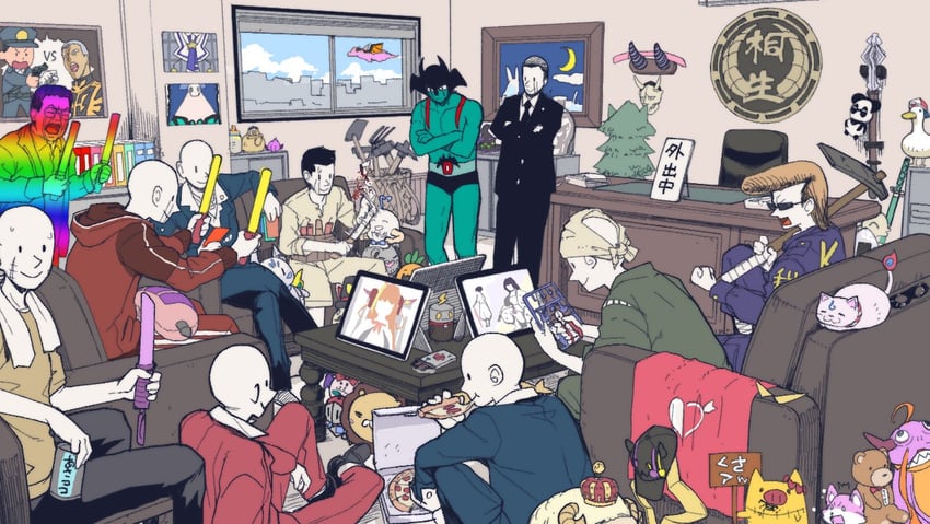 shirakami fubuki, hoshimachi suisei, nekomata okayu, sakura miko, tokoyami towa, and 43 more (hololive and 4 more) drawn by nujima
