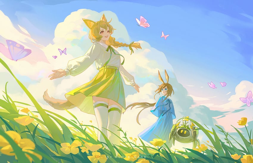 amiya, beanstalk, and domesticated metal crab (arknights) drawn by huhv.