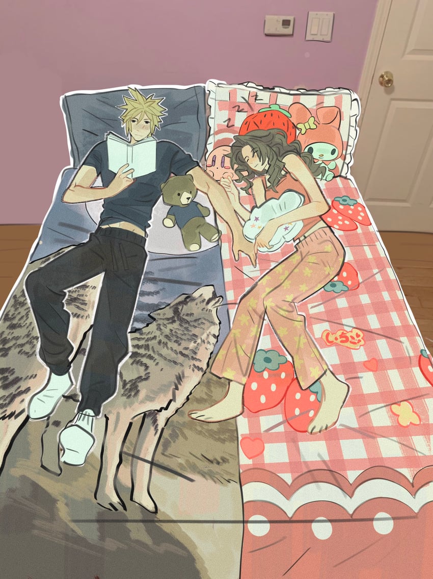 cloud strife, aerith gainsborough, and my melody (final fantasy and 3 more) drawn by mmmckayyy
