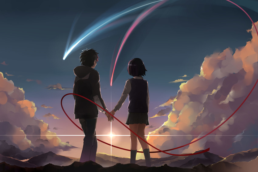 miyamizu mitsuha and tachibana taki (kimi no na wa.) drawn by nekochu_(masamura38b)