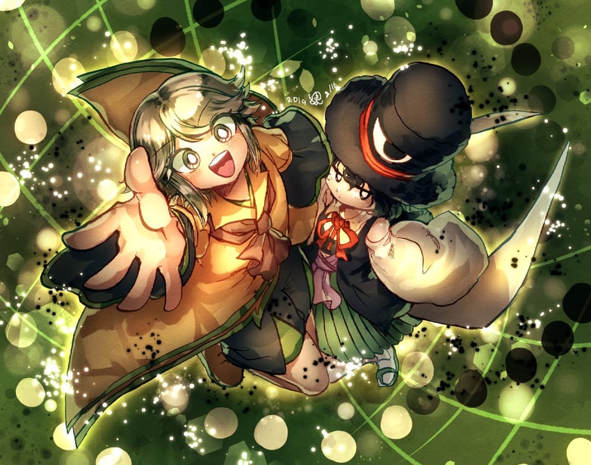 enraku tsubakura and houlen yabusame (len'en) drawn by yukkyon_kyon