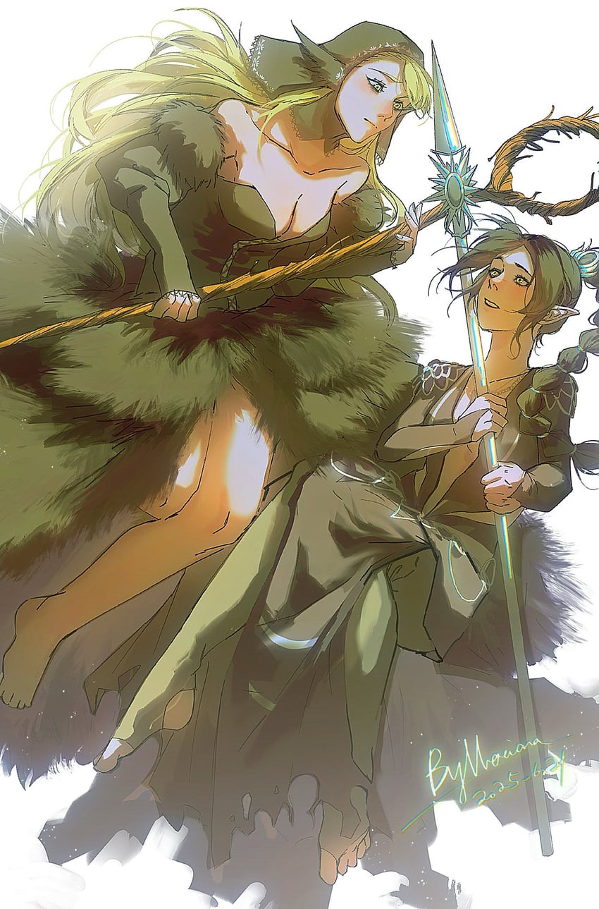 marcille donato and shadowheart (dungeon meshi and 3 more) drawn by merianaka