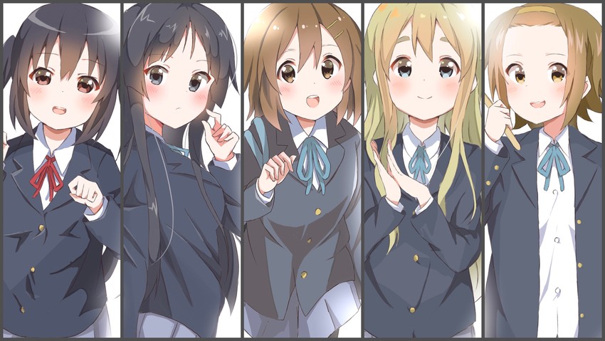 akiyama mio, nakano azusa, hirasawa yui, tainaka ritsu, and kotobuki tsumugi (k-on!) drawn by harumiya_(meron89893)