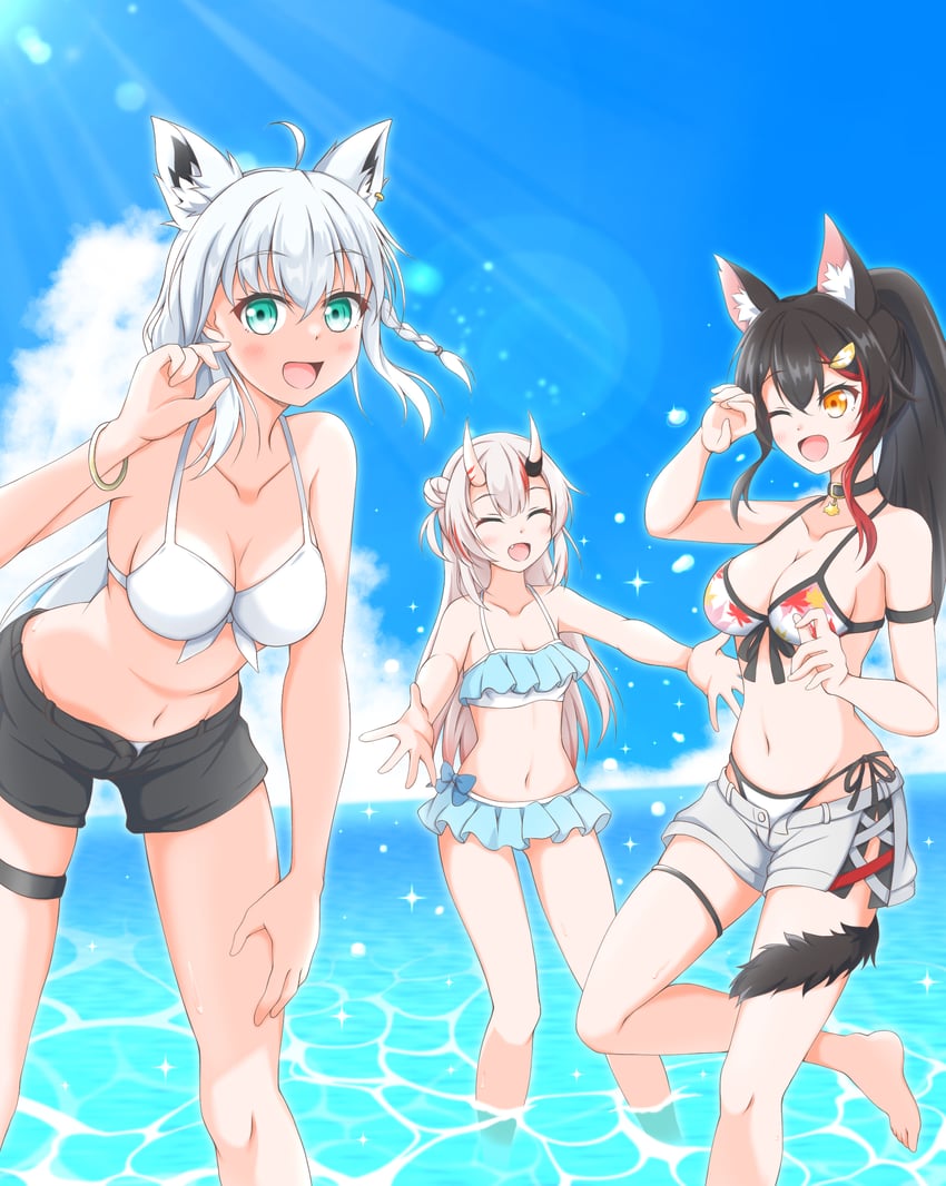 shirakami fubuki, ookami mio, and nakiri ayame (hololive) drawn by fusel9123