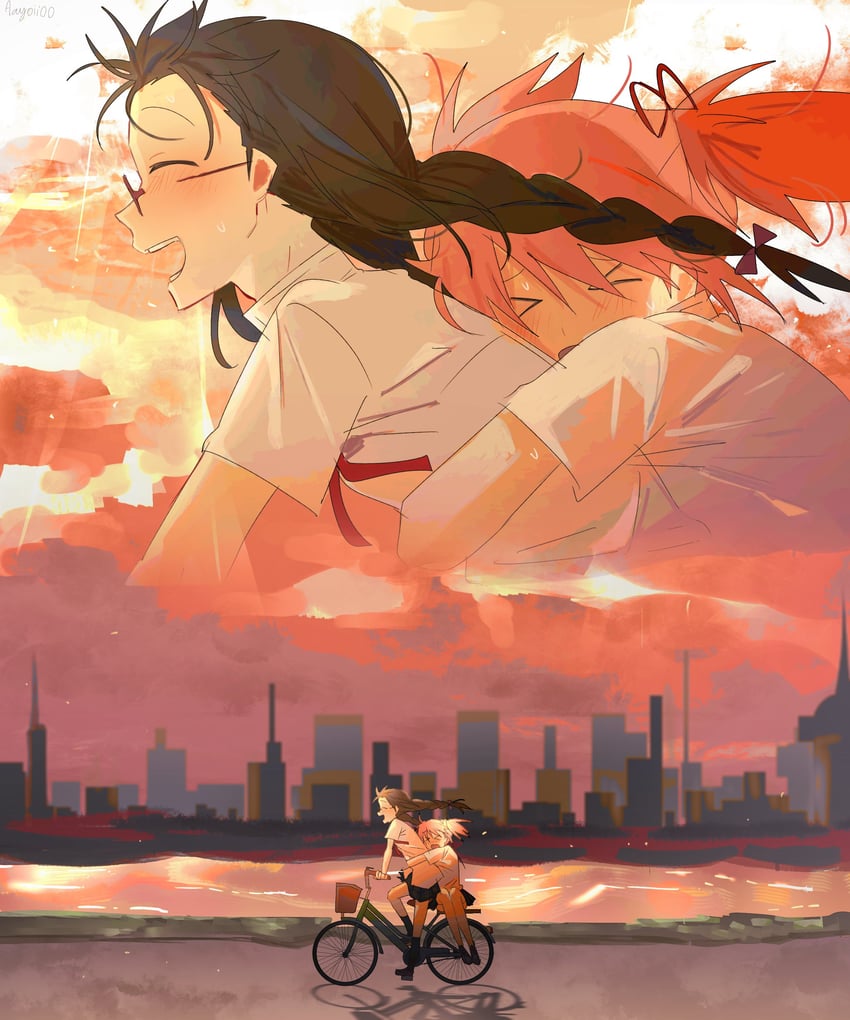 akemi homura and kaname madoka (mahou shoujo madoka magica) drawn by axy_cang