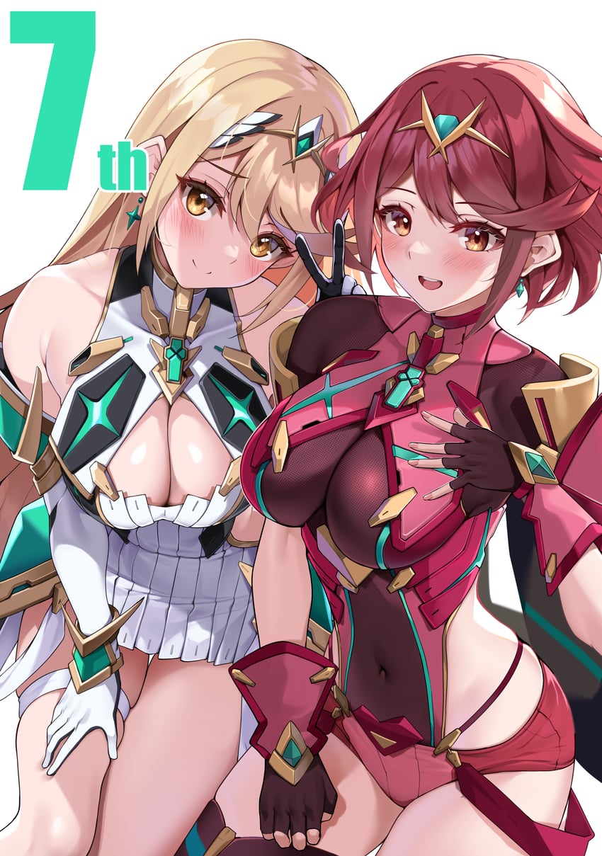 pyra and mythra (xenoblade chronicles and 1 more) drawn by matrix16