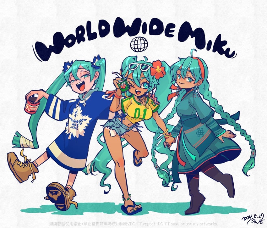 hatsune miku, brazilian miku, mongolian miku, and canadian miku (vocaloid and 2 more) drawn by 5ntmg