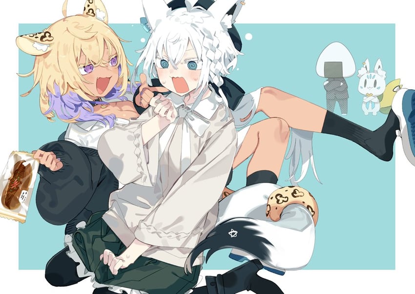 shirakami fubuki, nekomata okayu, sukonbu, onigirya, and ogyayu (hololive) drawn by karei