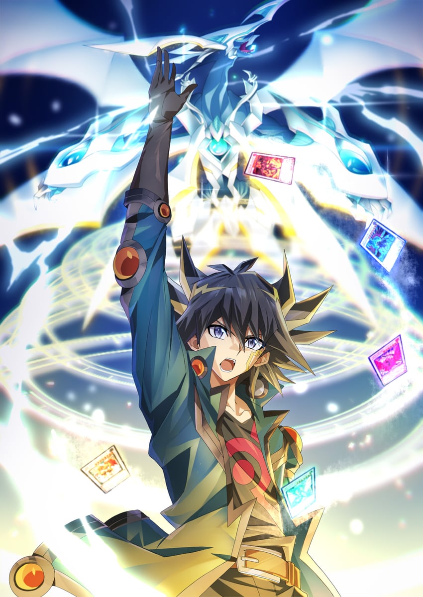 fudo yusei, black rose dragon, red dragon archfiend, ancient fairy dragon, black-winged dragon, and 2 more (yu-gi-oh! and 1 more) drawn by tsuezu
