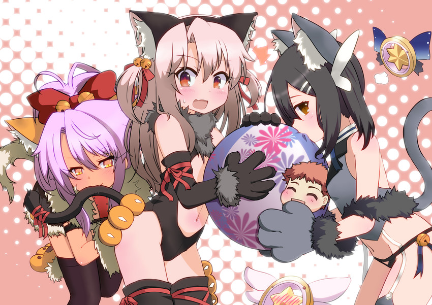 illyasviel von einzbern, emiya shirou, chloe von einzbern, miyu edelfelt, magical ruby, and 1 more (fate and 1 more) drawn by moriya1707