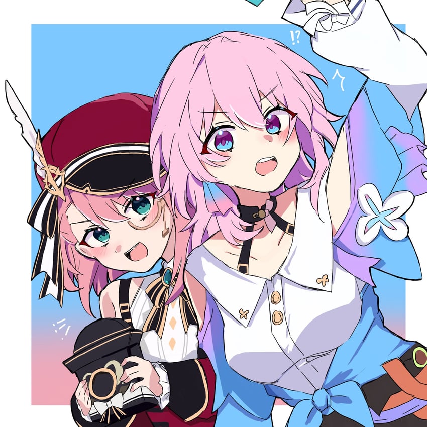 march 7th and charlotte (genshin impact and 3 more) drawn by yuyutuka