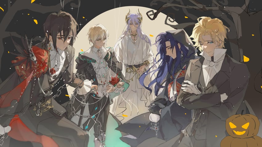 alkaid mcgrath, cael anselm, ayn alwyn, lars rorschach, and clarence clayden (lovebrush chronicles) drawn by hryc2344
