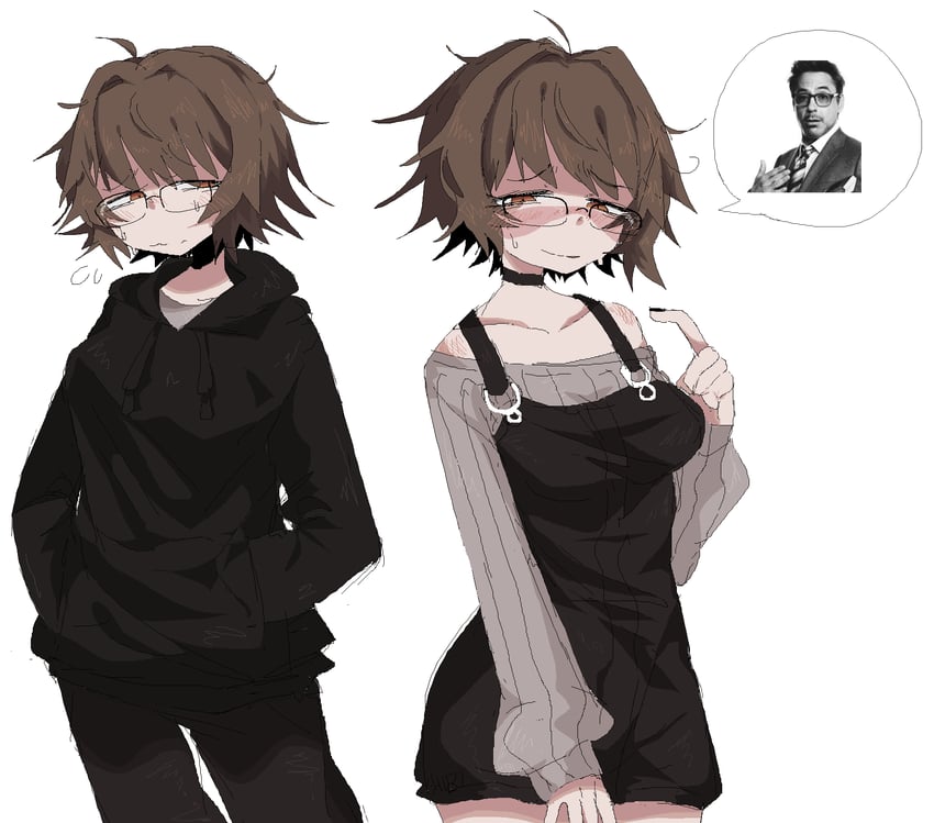 aki and robert downey jr. (original and 1 more) drawn by hibi_(dustbinrat)