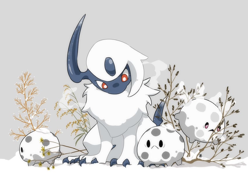 absol and galarian corsola (pokemon) drawn by midori8_10