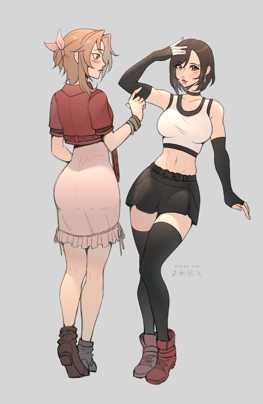 tifa lockhart and aerith gainsborough (final fantasy and 3 more) drawn by wilbujoe