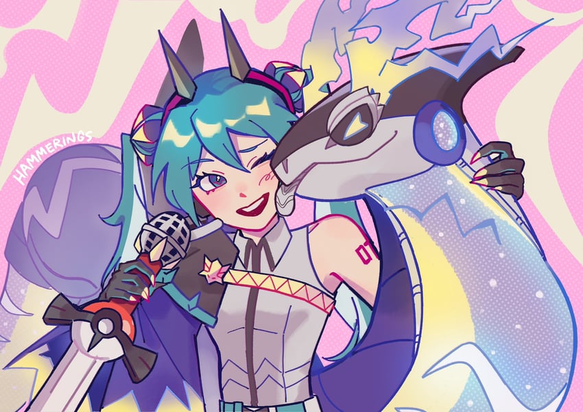 hatsune miku, miraidon, and dragon miku (pokemon and 2 more) drawn by hammerings