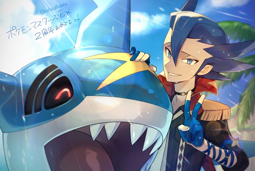 grimsley and sharpedo (pokemon and 1 more) drawn by momoji_(lobolobo2010)