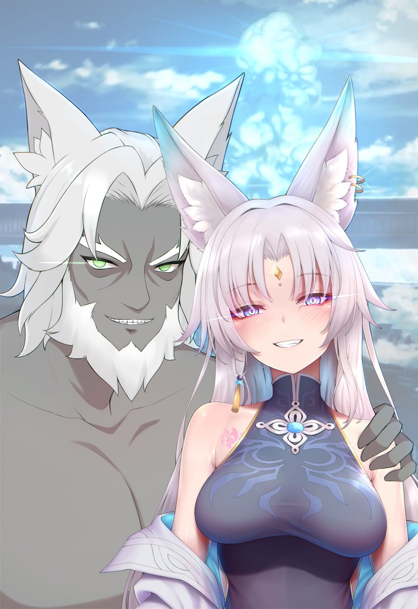 feixiao and hoolay (honkai and 1 more) drawn by nikuku_(kazedesune)