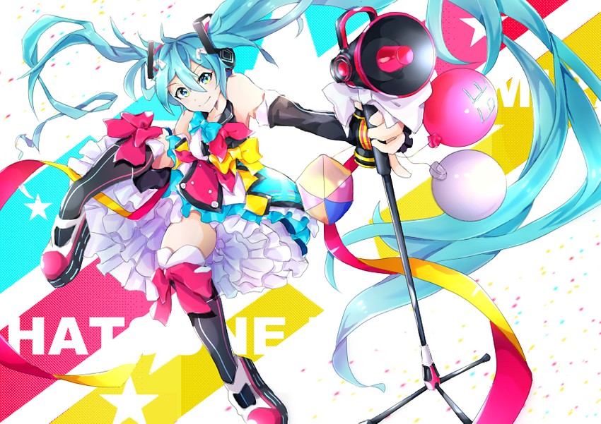 hatsune miku and magical mirai miku (vocaloid and 1 more) drawn by kikori70796699