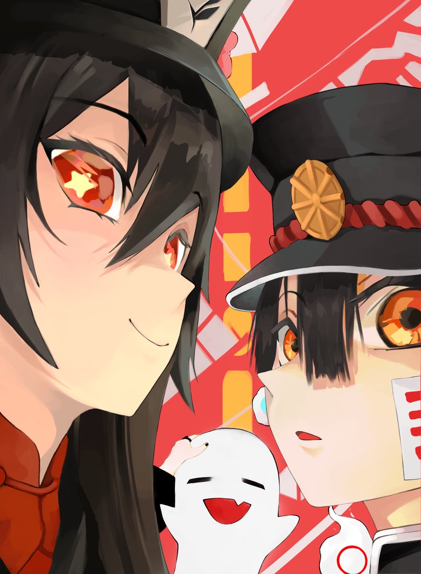 hu tao, boo tao, and hanako (genshin impact and 1 more) drawn by niri_(eunhaha02)