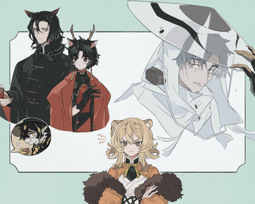 lee, du yaoye, ning ciqiu, liang xun, and shen lou (arknights) drawn by sirakaro
