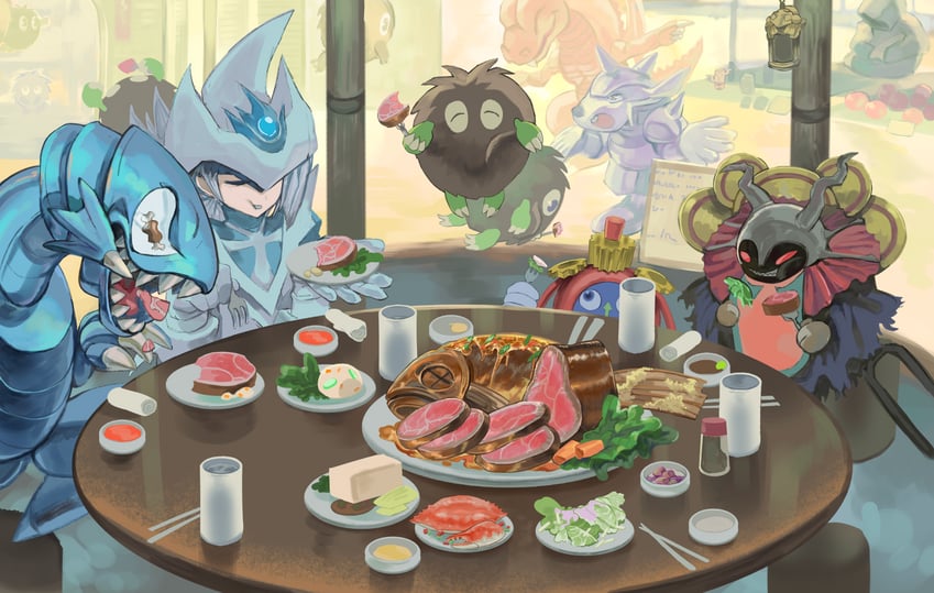 silent magician, kuriboh, blue-eyes white dragon, silent magician lv4, time wizard, and 4 more (yu-gi-oh!) drawn by level-00