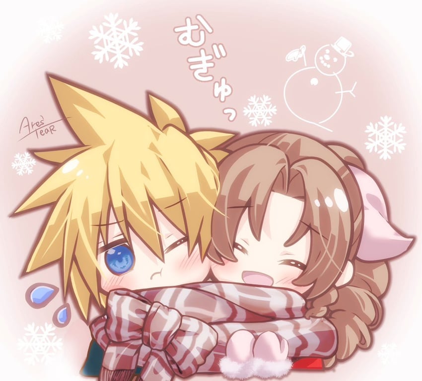 cloud strife and aerith gainsborough (final fantasy and 1 more) drawn by arestear0701