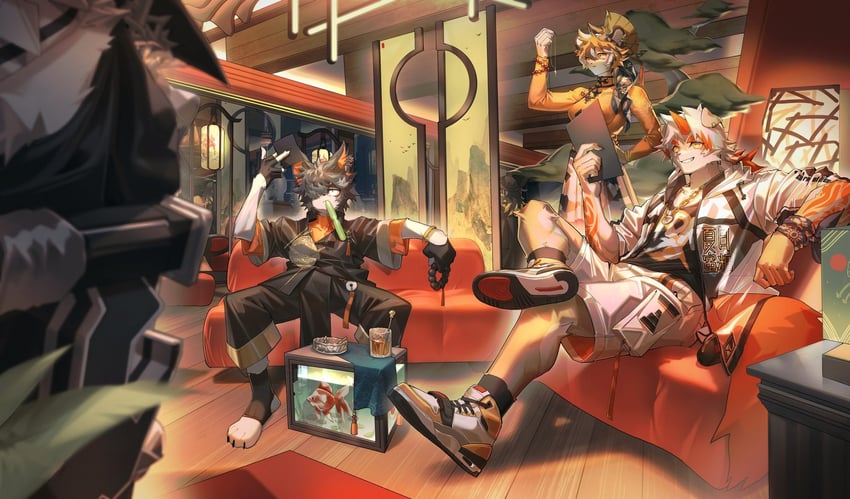 mountain, hung, waai fu, lee, and aak (arknights) drawn by baizelangtai_(hallyswift)