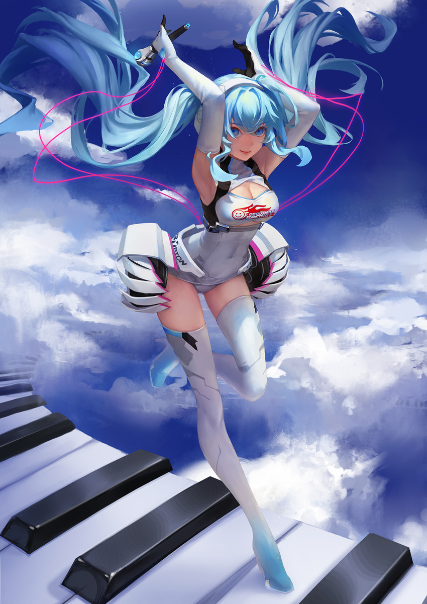 hatsune miku and racing miku (vocaloid and 2 more) drawn by qiake