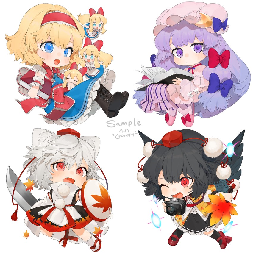 alice margatroid, patchouli knowledge, shameimaru aya, inubashiri momiji, and shanghai doll (touhou) drawn by gotoh_(nekocat)