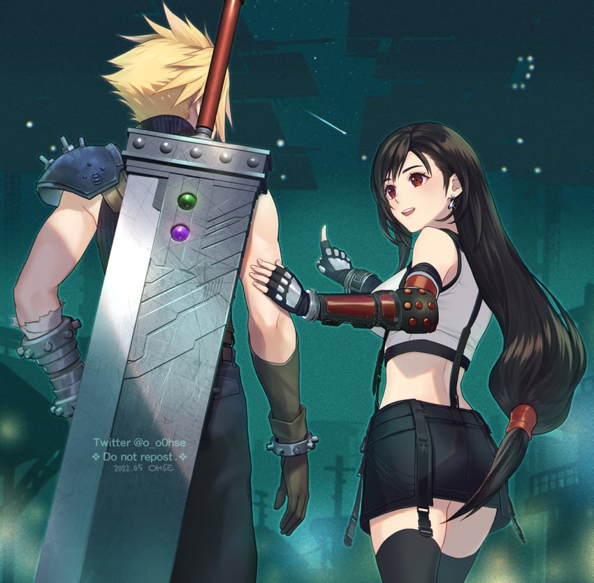 tifa lockhart and cloud strife (final fantasy and 2 more) drawn by ohse