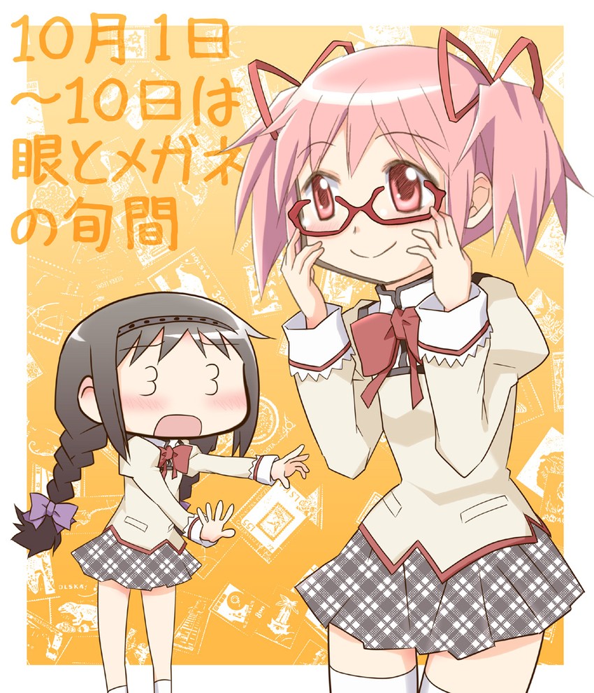 akemi homura and kaname madoka (mahou shoujo madoka magica) drawn by kairakuen_umenoka