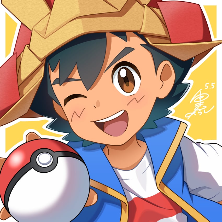 ash ketchum (pokemon and 1 more) drawn by yukiarashi_1103