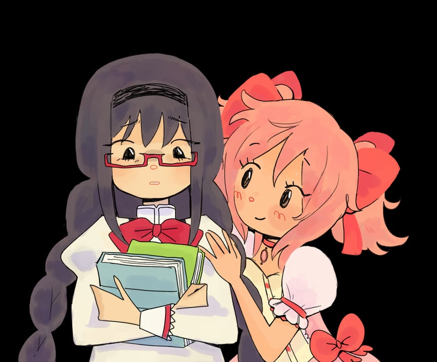 akemi homura and kaname madoka (mahou shoujo madoka magica) drawn by rosarrie