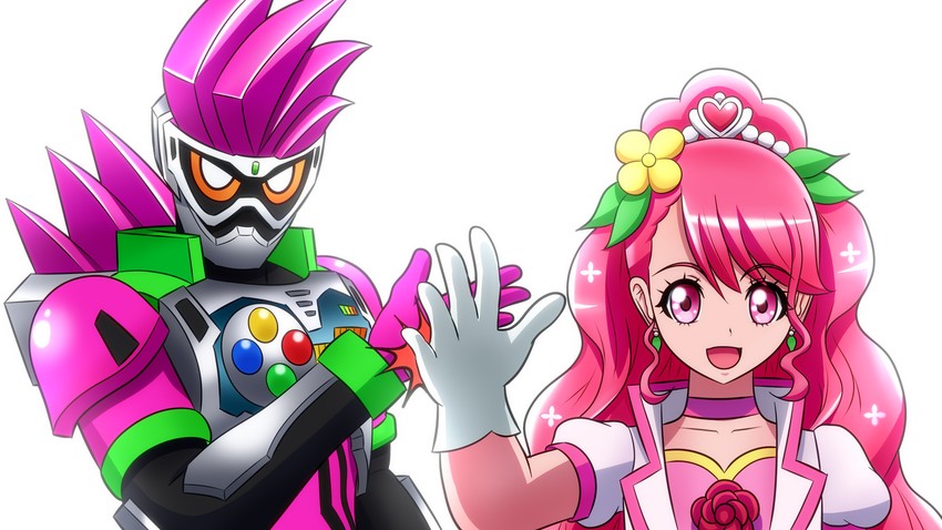 hanadera nodoka, cure grace, and kamen rider ex-aid (precure and 3 more) drawn by ponzu_(anagosan02)