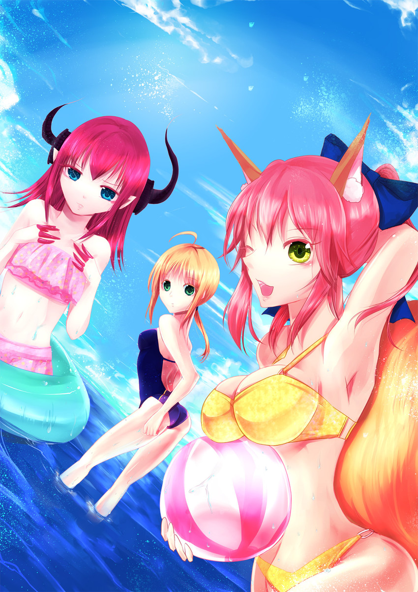 tamamo, nero claudius, tamamo no mae, and elizabeth bathory (fate and 2 more) drawn by yorutori