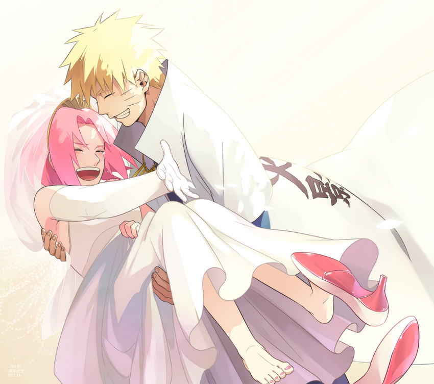 haruno sakura and uzumaki naruto (naruto) drawn by oba-min