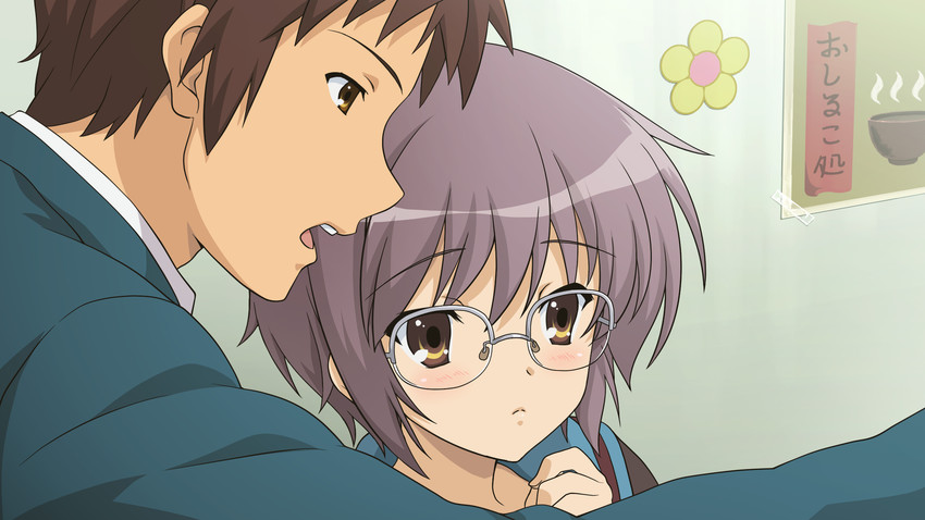 nagato yuki and kyon (suzumiya haruhi no yuuutsu and 2 more)