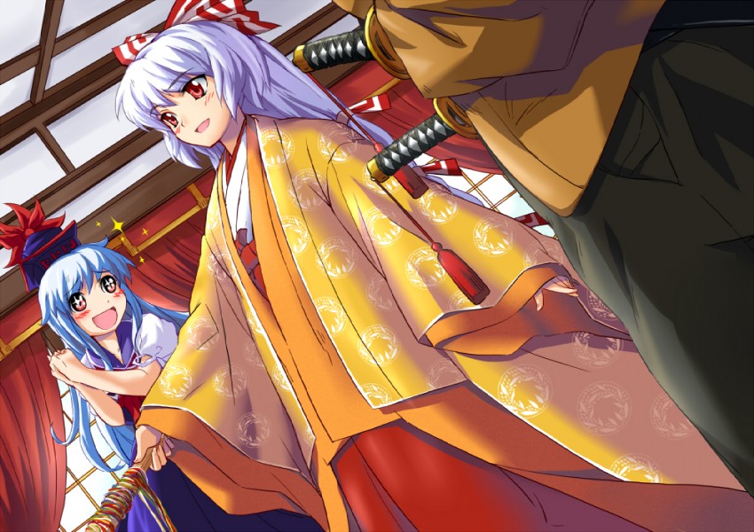 fujiwara no mokou, kamishirasawa keine, and yagyuu juubei (touhou and 2 more) drawn by no~ma