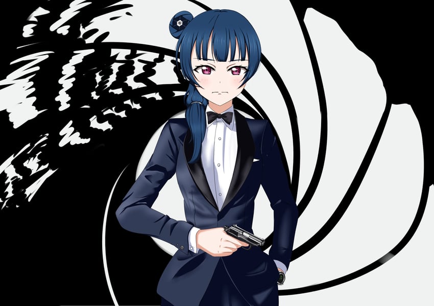 tsushima yoshiko and james bond (love live! and 3 more) drawn by 1030389153