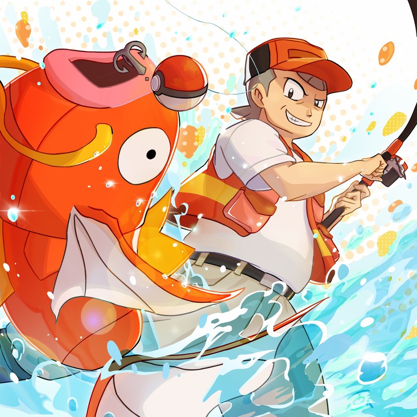 magikarp and fisher (pokemon and 1 more) drawn by tom_(pixiv10026189)