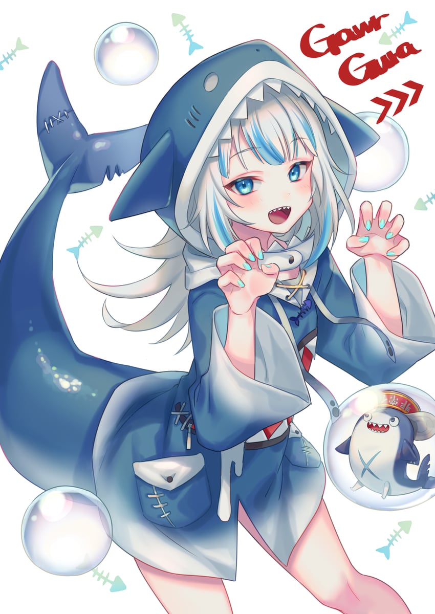 gawr gura and bloop (hololive and 1 more) drawn by suzaku_(zaku6584)