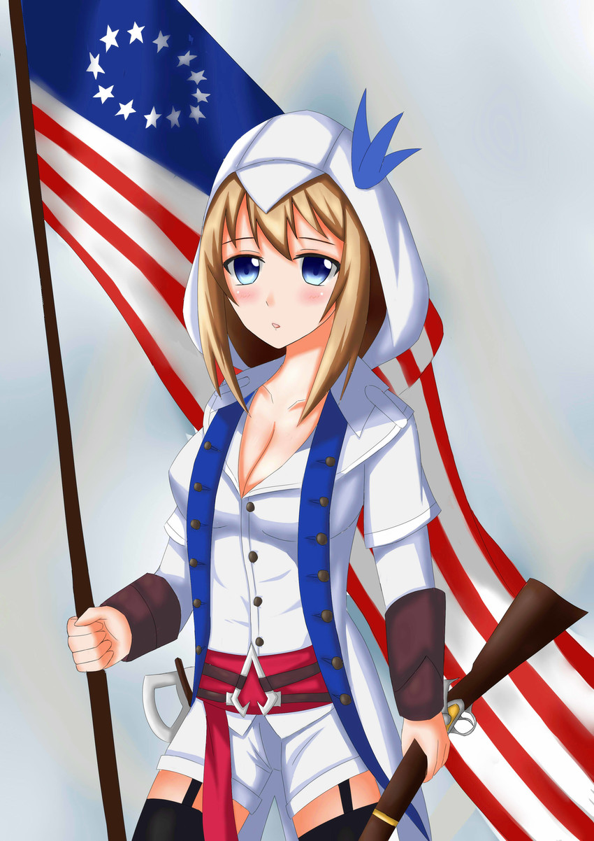lexington and connor kenway (warship girls r and 2 more) drawn by xiao_qi