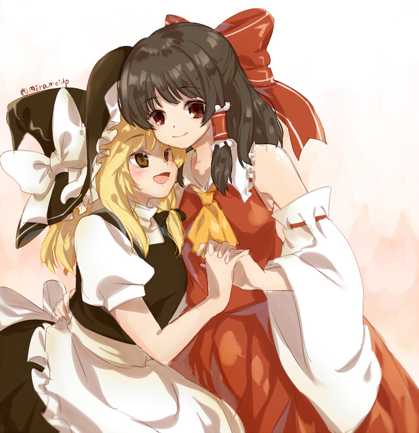 hakurei reimu and kirisame marisa (touhou) drawn by tachiuo_(arines)