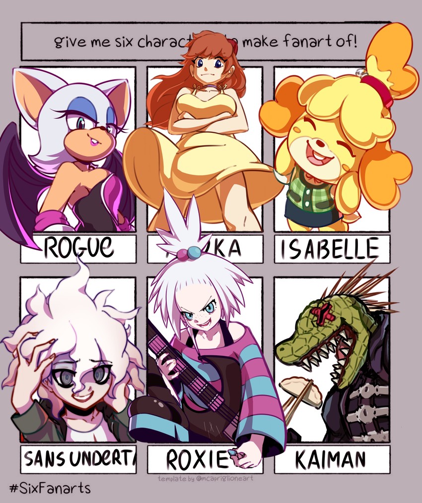 souryuu asuka langley, komaeda nagito, rouge the bat, isabelle, roxie, and 1 more (pokemon and 7 more) drawn by rockset