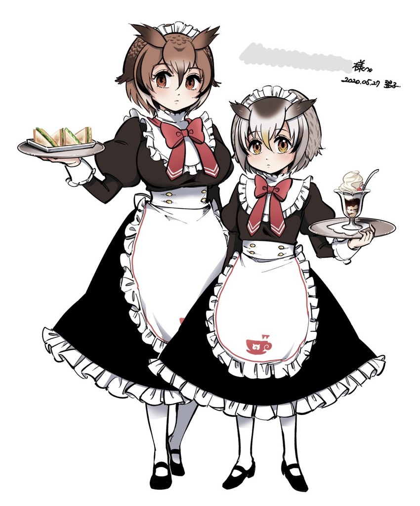 northern white-faced owl and eurasian eagle owl (kemono friends and 1 more) drawn by yokuko_zaza