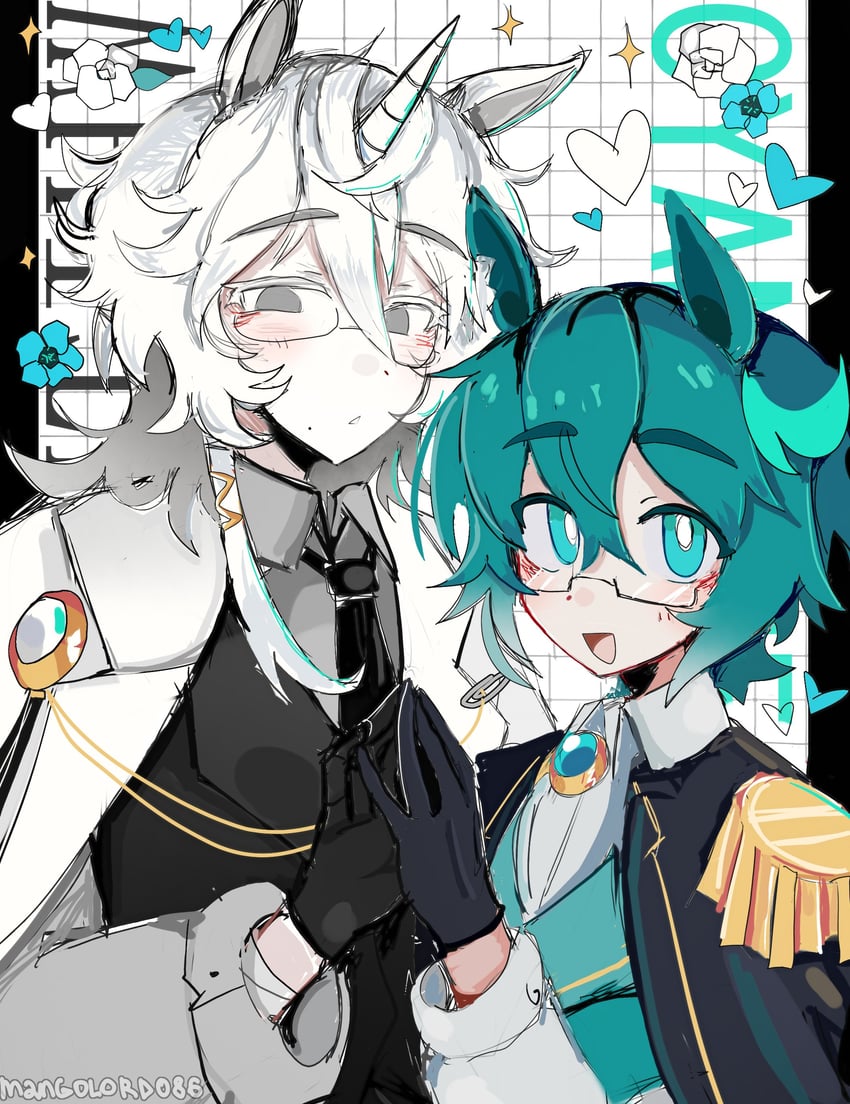 cyan and superstitional realism (horse race tests) drawn by mangolord
