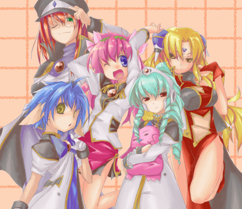 milfeulle sakuraba, mint blancmanche, ranpha franboise, forte stollen, vanilla h, and 1 more (galaxy angel) drawn by yomi_(incubator)